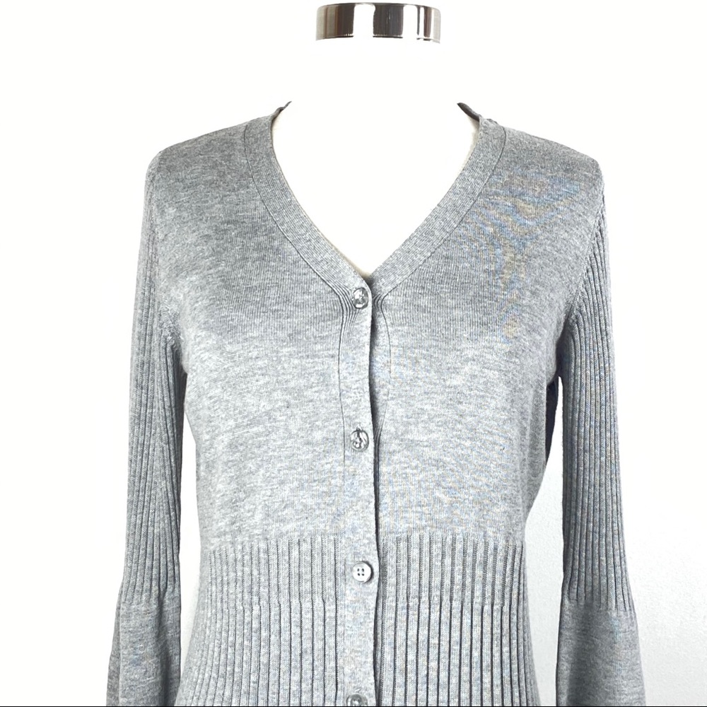 Du Jour Bell Sleeve Cardigan Sweater gray buttons - Picture 3 of 8